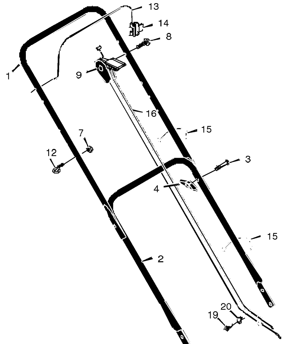 Handle Assembly Diagram and Parts List for 22255X192A 1997 Briggs and Stratton Lawn Mower